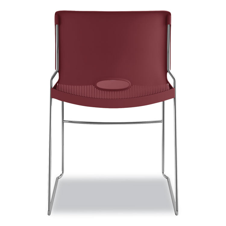 Olson Stacker High Density Chair, Supports 300 lb, 17.75" Seat Height, Mulberry Seat, Mulberry Back, Chrome Base, 4/Carton