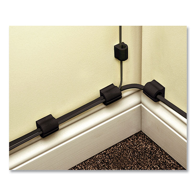 D-Wings Nail-Free Cord Clips, 12 Small 0.38", Six Large 0.5", Black, 18/pack