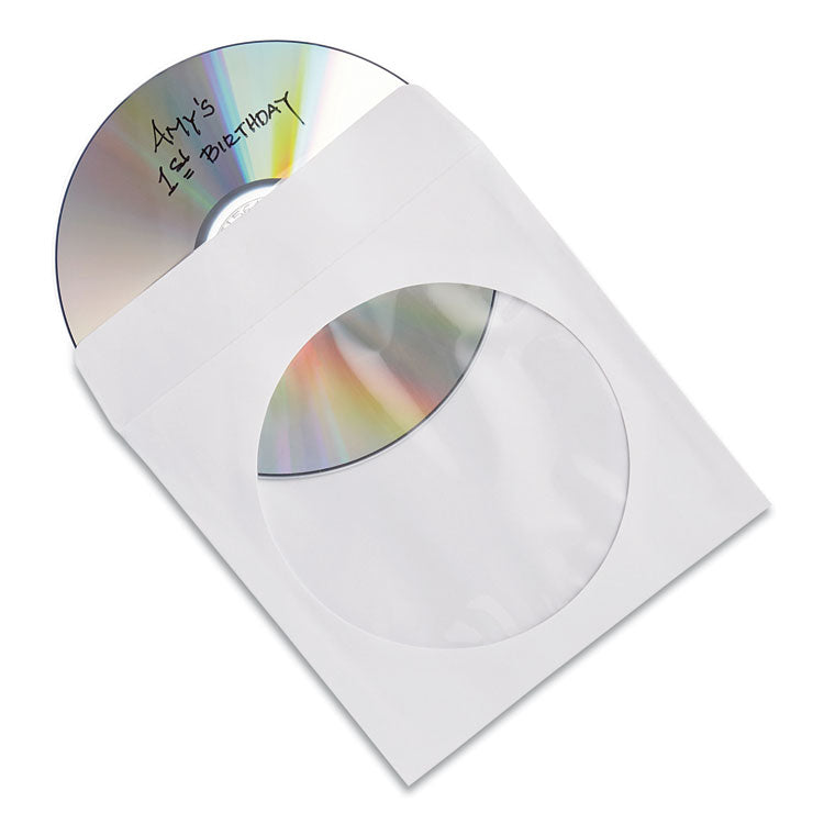 CD/DVD Sleeves, 1 Disc Capacity, Clear/White, 100/Box