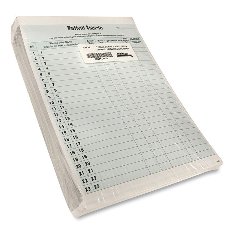 Patient Sign-In Label Forms, Two-Part Carbon, 8.5 x 11.63, Green Sheets, 125 Forms Total