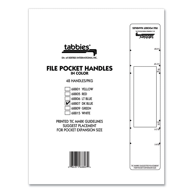 File Pocket Handles, 9.63 X 2, Dark Blue/white, 4/sheet, 12 Sheets/pack