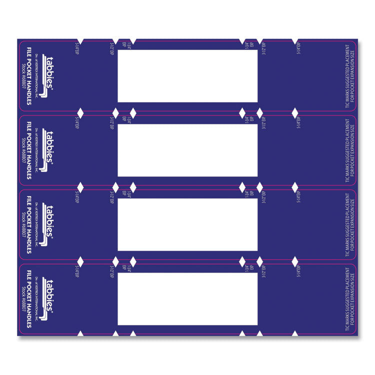 File Pocket Handles, 9.63 X 2, Dark Blue/white, 4/sheet, 12 Sheets/pack