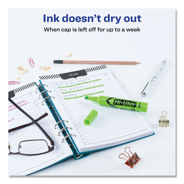 Hi-Liter Desk-Style Highlighters, Fluorescent Green Ink, Chisel Tip, Green/black Barrel, Dozen