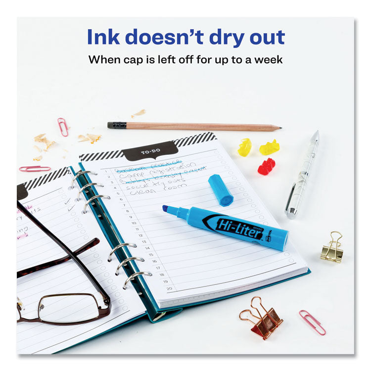 Hi-Liter Desk-Style Highlighters, Fluorescent Blue Ink, Chisel Tip, Blue/black Barrel, Dozen