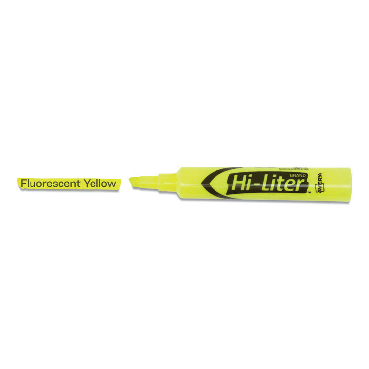 Hi-Liter Desk-Style Highlighters, Fluorescent Yellow Ink, Chisel Tip, Yellow/black Barrel, Dozen