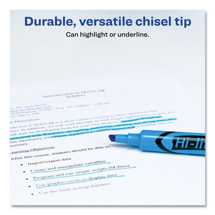 Hi-Liter Desk-Style Highlighters, Fluorescent Blue Ink, Chisel Tip, Blue/black Barrel, Dozen