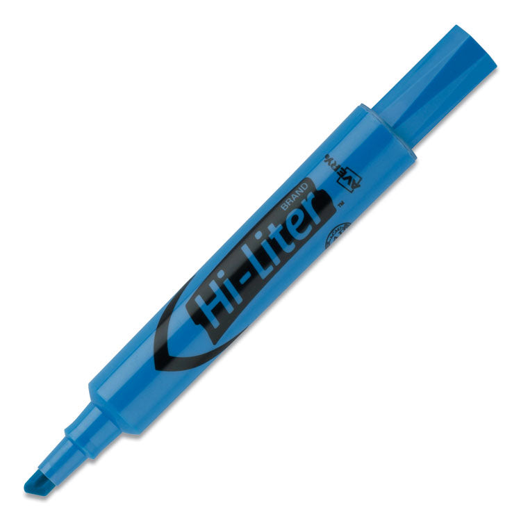 Hi-Liter Desk-Style Highlighters, Fluorescent Blue Ink, Chisel Tip, Blue/black Barrel, Dozen
