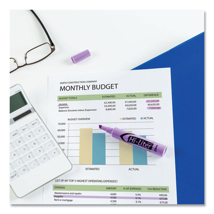 Hi-Liter Desk-Style Highlighters, Fluorescent Purple Ink, Chisel Tip, Purple/black Barrel, Dozen