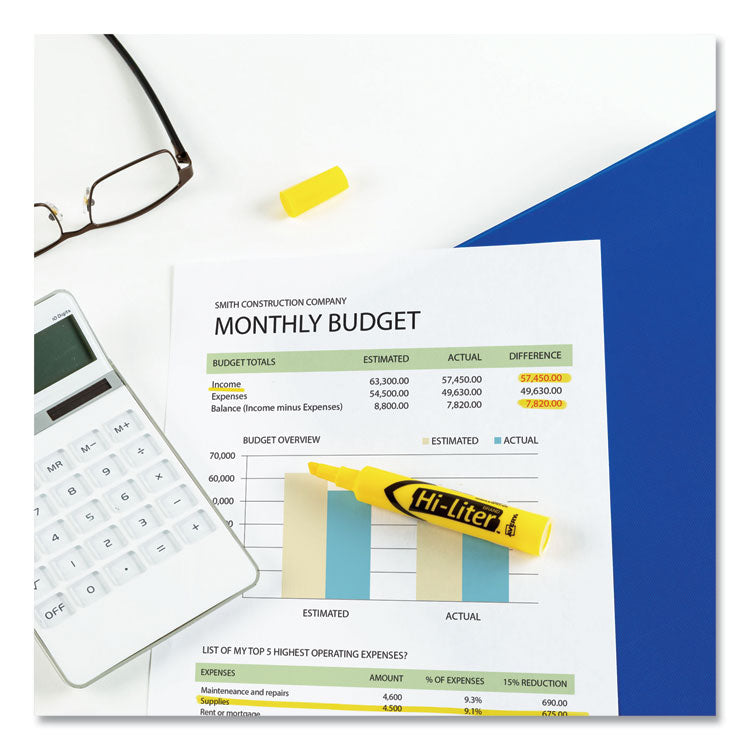 Hi-Liter Desk-Style Highlighters, Yellow Ink, Chisel Tip, Yellow/black Barrel, Dozen