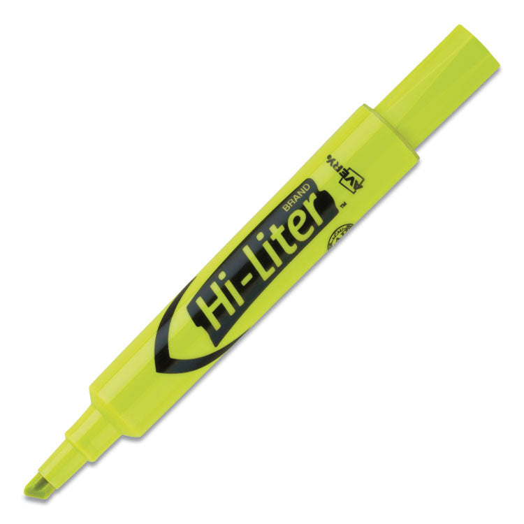 Hi-Liter Desk-Style Highlighters, Fluorescent Yellow Ink, Chisel Tip, Yellow/black Barrel, Dozen