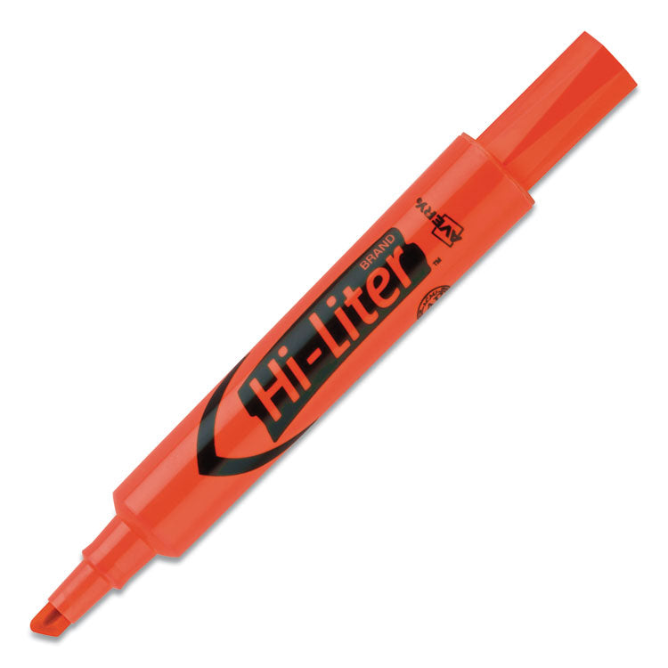 Hi-Liter Desk-Style Highlighters, Fluorescent Orange Ink, Chisel Tip, Orange/black Barrel, Dozen