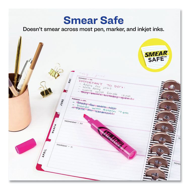 Hi-Liter Desk-Style Highlighters, Fluorescent Pink Ink, Chisel Tip, Pink/black Barrel, Dozen