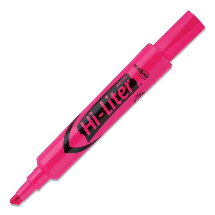 Hi-Liter Desk-Style Highlighters, Fluorescent Pink Ink, Chisel Tip, Pink/black Barrel, Dozen