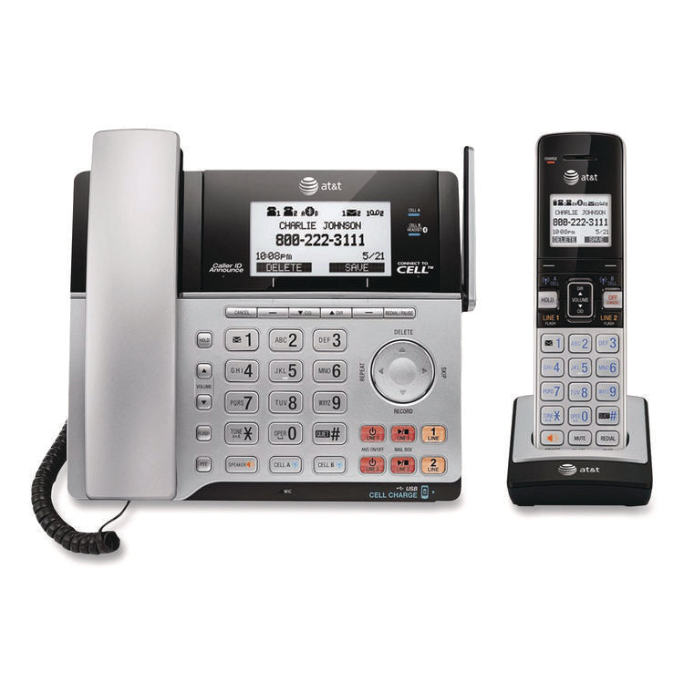 Connect To Cell Tl86103 Two-Line Corded/cordless Phone, Corded Base Station And 1 Additional Handset, Black/silver