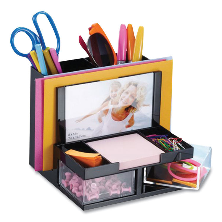VersaPlus Desk Organizer,7 Compartments, Plastic, 6.19 x 6.31 x 5.5, Black