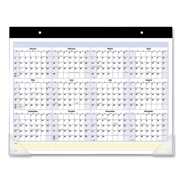 QuickNotes Desk Pad, 22 x 17, White/Blue/Yellow Sheets, Black Binding, Clear Corners, 13-Month: Jan 2025 to Jan 2026