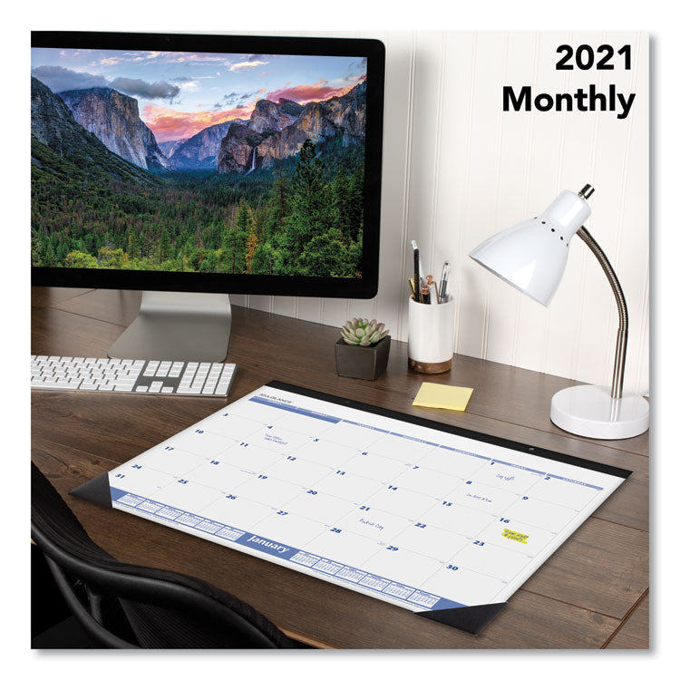 Desk Pad, 22 x 17, White Sheets, Black Binding, Black Corners, 12-Month (Jan to Dec): 2025