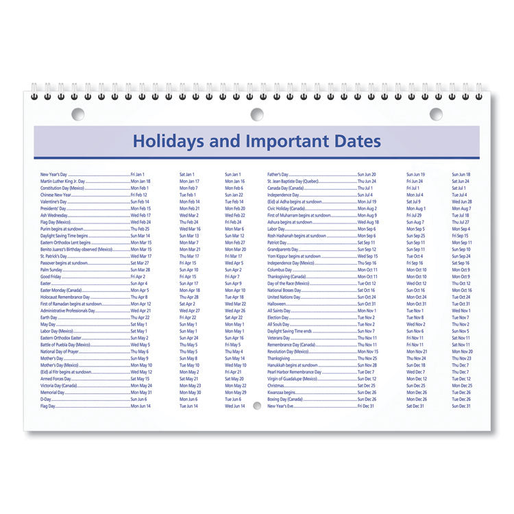 QuickNotes Desk/Wall Calendar, 3-Hole Punched, 11 x 8, White/Blue/Yellow Sheets, 12-Month (Jan to Dec): 2025