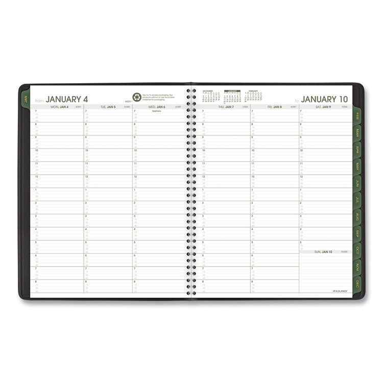 Recycled Weekly Vertical-Column Format Appointment Book, 11 x 8.25, Black Cover, 12-Month (Jan to Dec): 2025