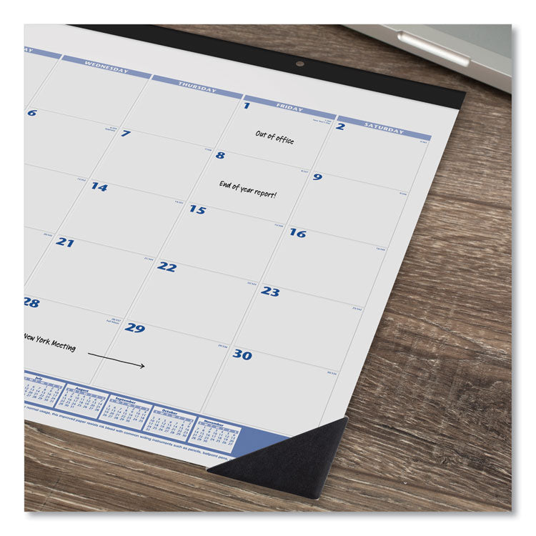 Desk Pad, 22 x 17, White Sheets, Black Binding, Black Corners, 12-Month (Jan to Dec): 2025