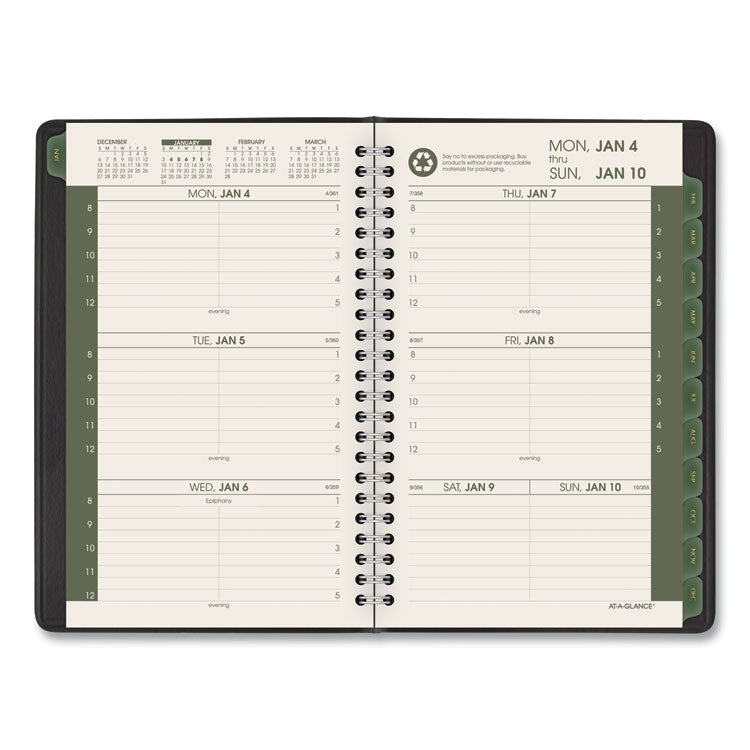Recycled Weekly Block Format Appointment Book, 8.5 x 5.5, Black Cover, 12-Month (Jan to Dec): 2025