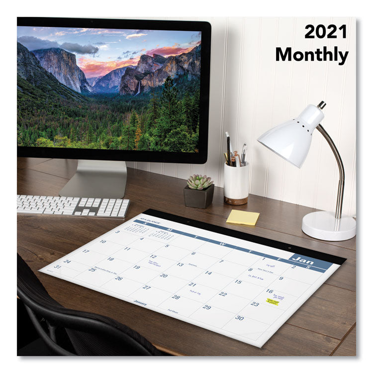 Easy-to-Read Monthly Desk Pad, 22 x 17, White/Blue Sheets, Black Binding, Clear Corners, 12-Month (Jan to Dec): 2025