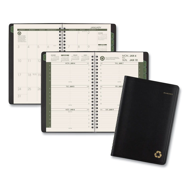Recycled Weekly Block Format Appointment Book, 8.5 x 5.5, Black Cover, 12-Month (Jan to Dec): 2025