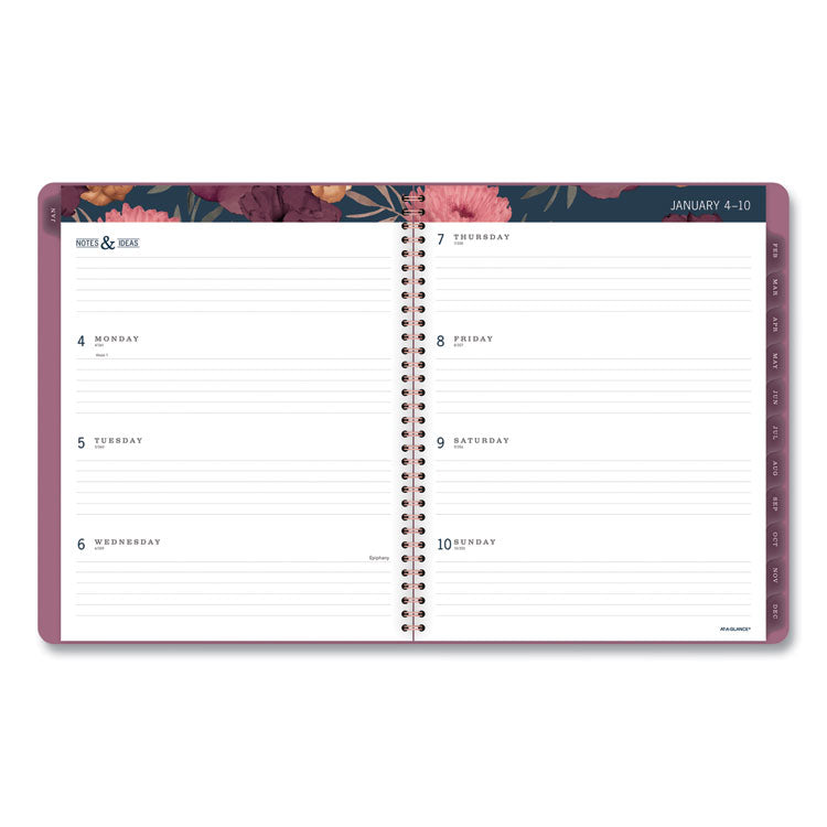 Dark Romance Weekly/Monthly Planner, Floral Artwork, 11 x 8.5, Multicolor Cover, 13-Month: Jan 2025 to Jan 2026