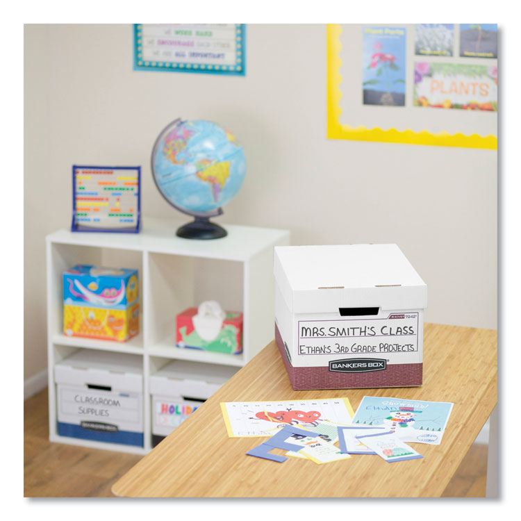 R-Kive Heavy-Duty Storage Boxes, Letter/legal Files, 12.75" X 16.5" X 10.38", White/red, 12/carton