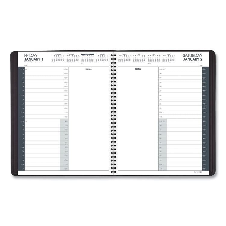 24-Hour Daily Appointment Book, 11 x 8.5, Black Cover, 12-Month (Jan to Dec): 2025