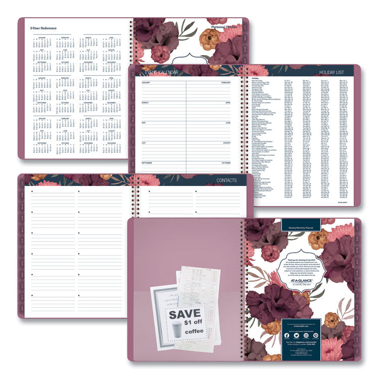 Dark Romance Weekly/Monthly Planner, Floral Artwork, 11 x 8.5, Multicolor Cover, 13-Month: Jan 2025 to Jan 2026