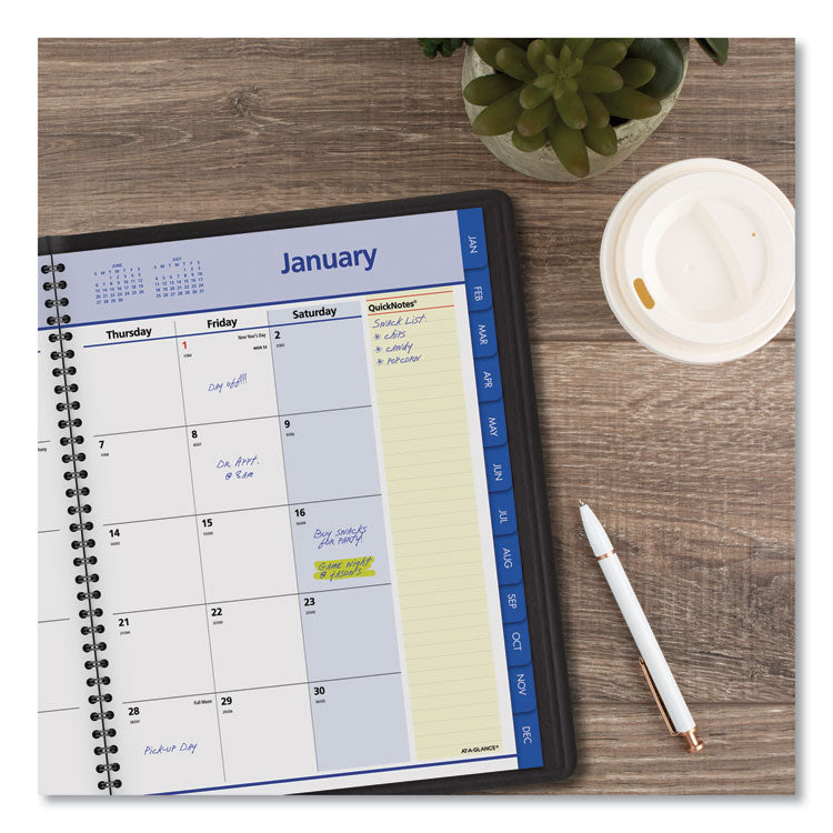 QuickNotes Monthly Planner, 11 x 8.25, Black Cover, 12-Month (Jan to Dec): 2025