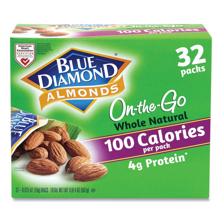 Whole Natural Almonds On-the-Go, 0.63 oz Pouch, 32 Pouches/Carton