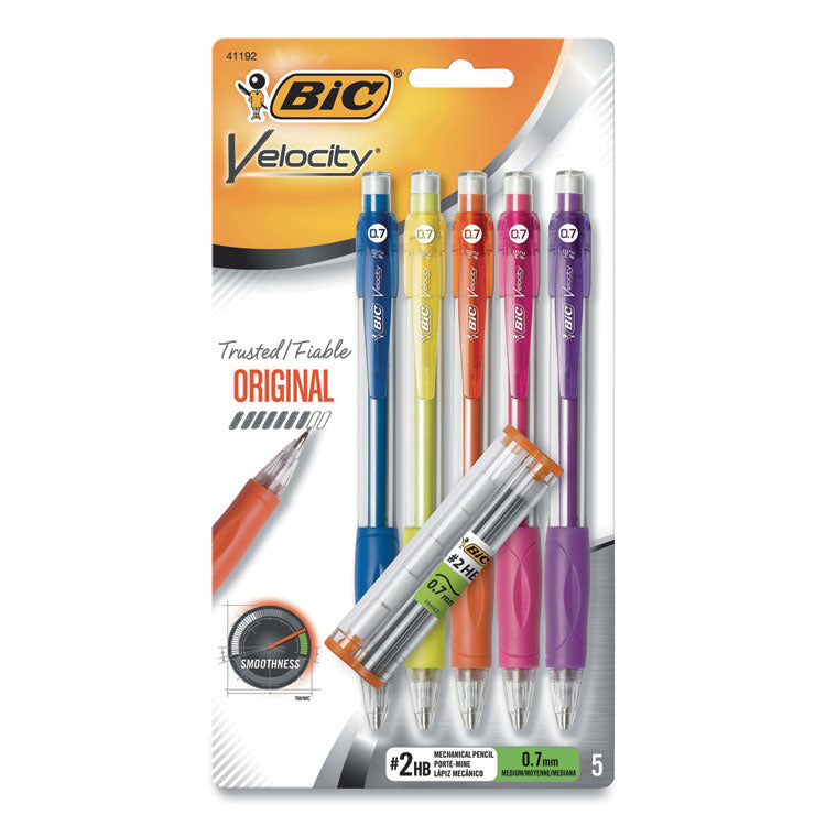 Velocity Original Mechanical Pencil, 0.7 Mm, Hb (#2), Black Lead, Assorted Barrel Colors, 5/pack
