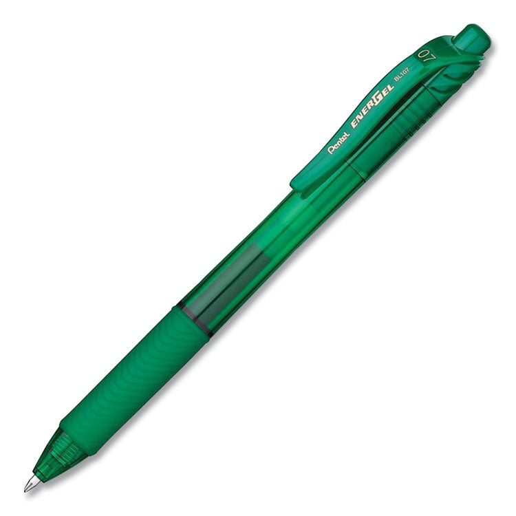EnerGel-X Gel Pen, Retractable, Medium 0.7 mm, Green Ink, Translucent Green/Green Barrel, Dozen