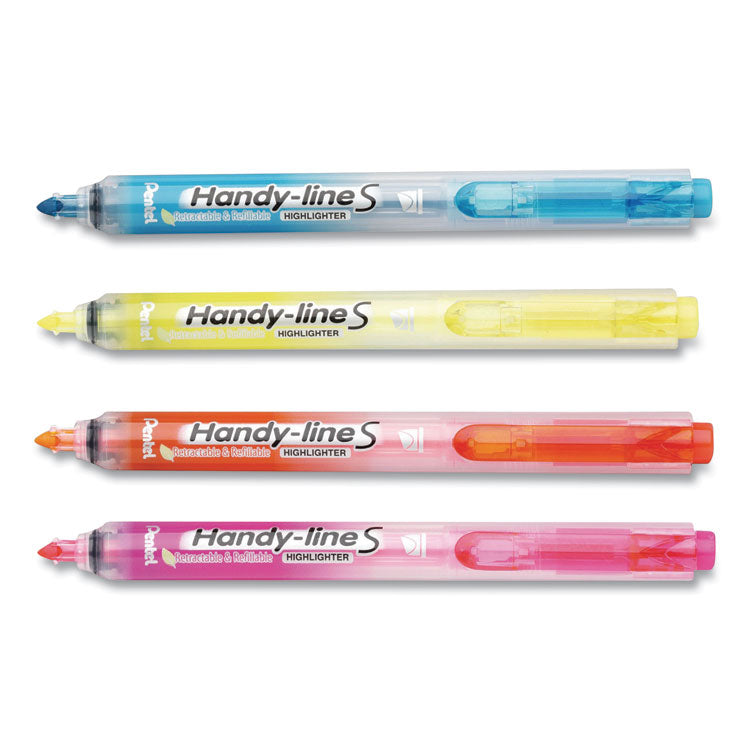 ULTRA-SLIM HANDY-LINE S RETRACTABLE/REFILLABLE HIGHLIGHTERS, ASSORTED INK COLORS, CHISEL TIP, ASSORTED BARREL COLORS, 4/PK