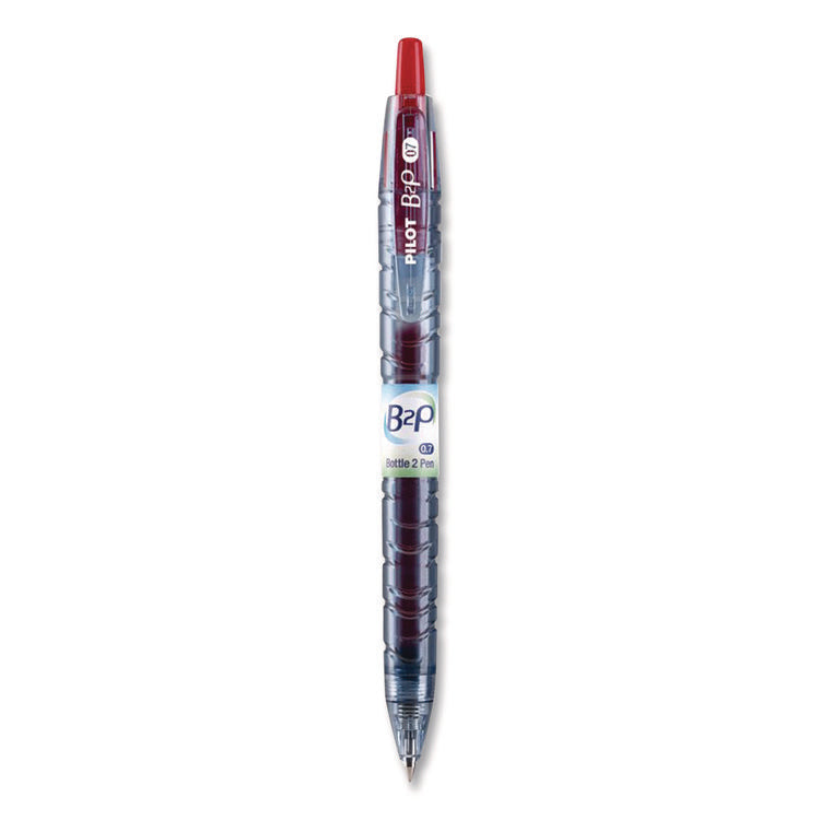 B2p Bottle-2-Pen Recycled Ballpoint Pen, Retractable, Fine 0.7 Mm, Red Ink, Translucent Blue Barrel, Dozen