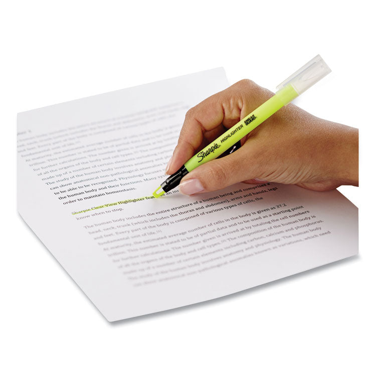 Clearview Pen-Style Highlighter, Fluorescent Yellow Ink, Chisel Tip, Yellow/black/clear Barrel, 3/pack