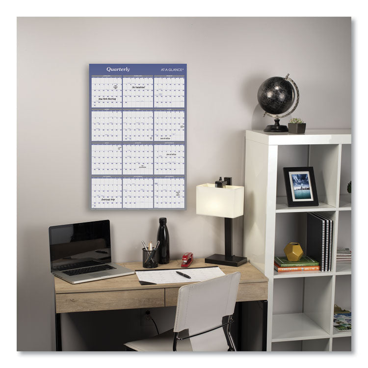 Vertical/Horizontal Erasable Quarterly/Monthly Wall Planner, 24 x 36, White/Blue Sheets, 12-Month (Jan to Dec): 2025