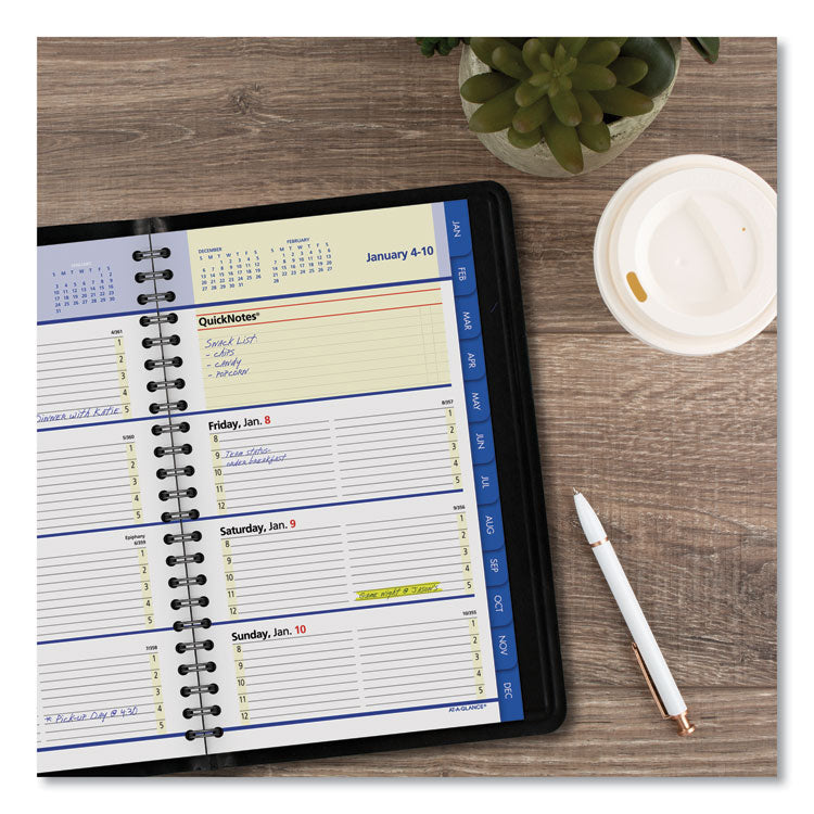 QuickNotes Weekly Block Format Appointment Book, 8.5 x 5.5, Black Cover, 12-Month (Jan to Dec): 2025
