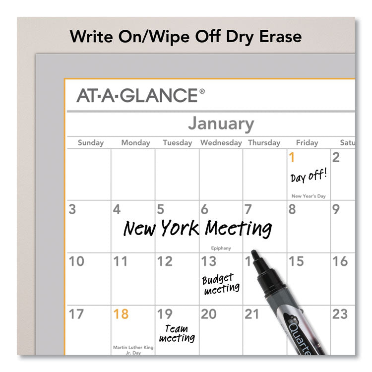 WallMates Self-Adhesive Dry Erase Yearly Planning Surfaces, 24 x 18, White/Gray/Orange Sheets, 12-Month (Jan to Dec): 2025