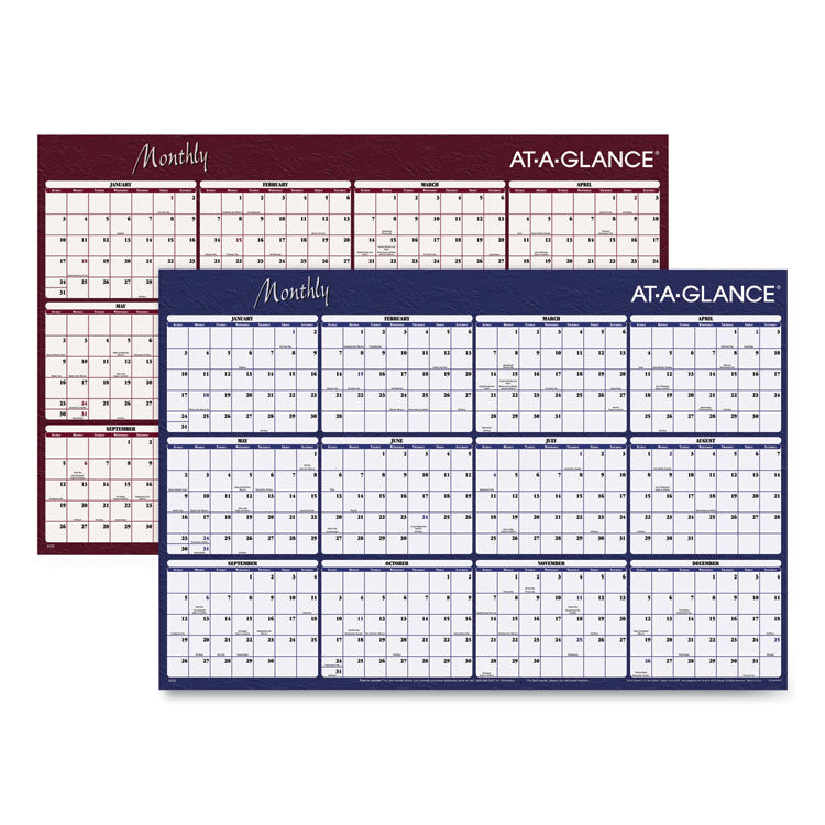 Reversible Horizontal Erasable Wall Planner, 48 x 32, Assorted Sheet Colors, 12-Month (Jan to Dec): 2025