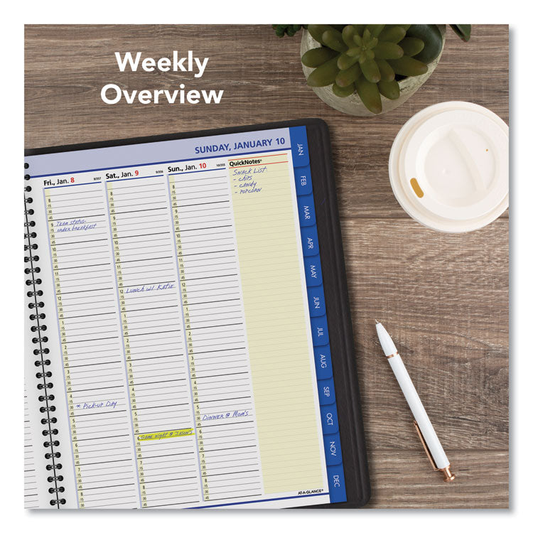 QuickNotes Weekly Vertical-Column Format Appointment Book, 11 x 8.25, Black Cover, 12-Month (Jan to Dec): 2025