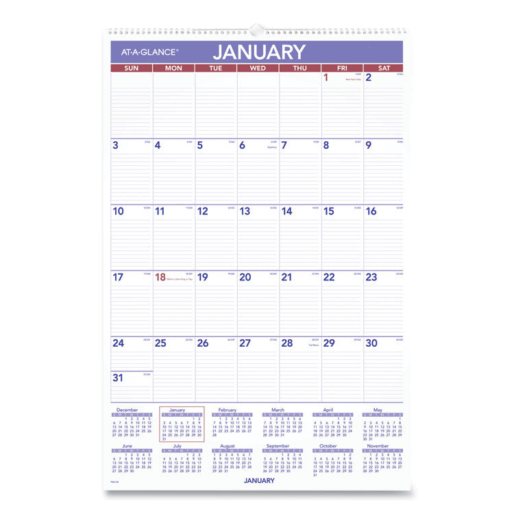 Monthly Wall Calendar with Ruled Daily Blocks, 20 x 30, White Sheets, 12-Month (Jan to Dec): 2025