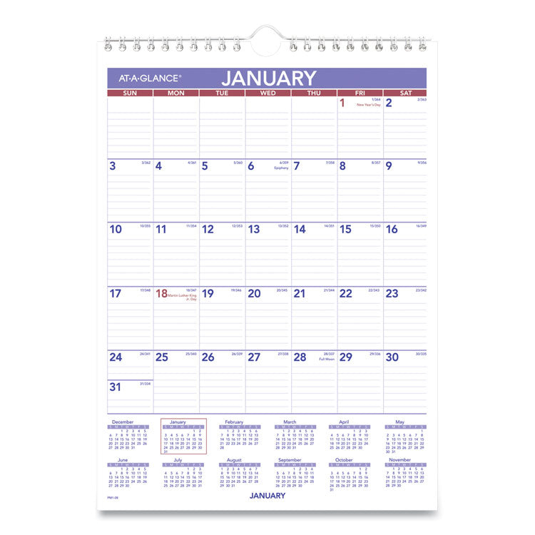 Monthly Wall Calendar with Ruled Daily Blocks, 8 x 11, White Sheets, 12-Month (Jan to Dec): 2025