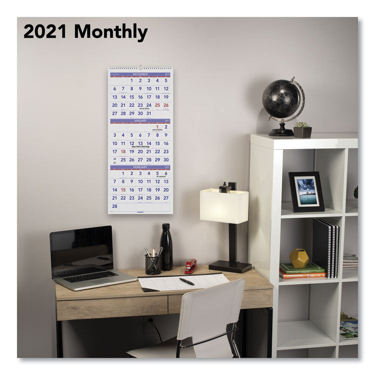Deluxe Three-Month Reference Wall Calendar, Vertical Orientation, 12 x 27, White Sheets, 14-Month: Dec 2024 to Jan 2026