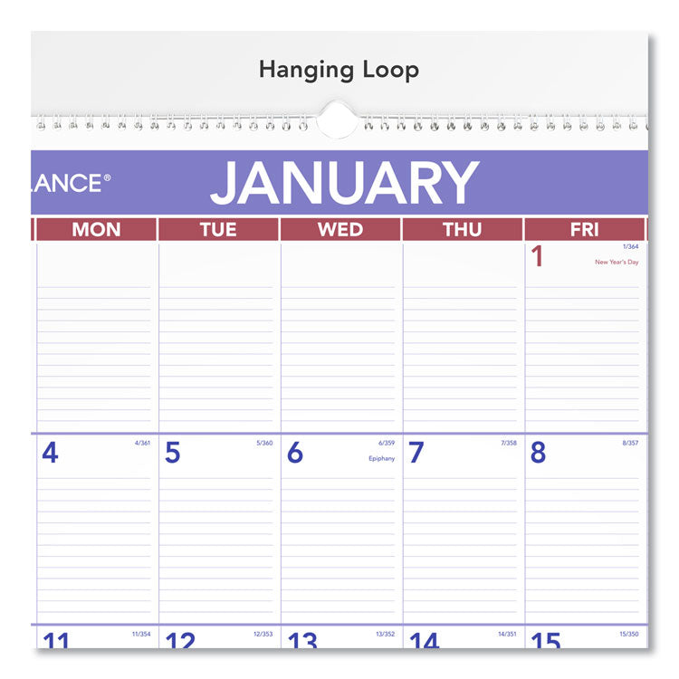 Monthly Wall Calendar with Ruled Daily Blocks, 20 x 30, White Sheets, 12-Month (Jan to Dec): 2025