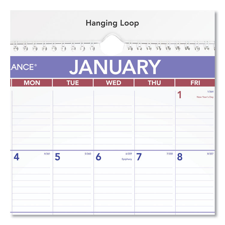 Monthly Wall Calendar with Ruled Daily Blocks, 12 x 17, White Sheets, 12-Month (Jan to Dec): 2025