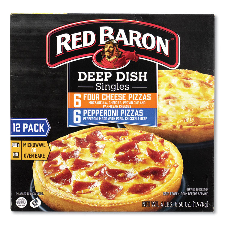 Deep Dish Pizza Singles Variety Pack, Four Cheese/Pepperoni, 5.5 oz Pack, 12 Packs/Carton