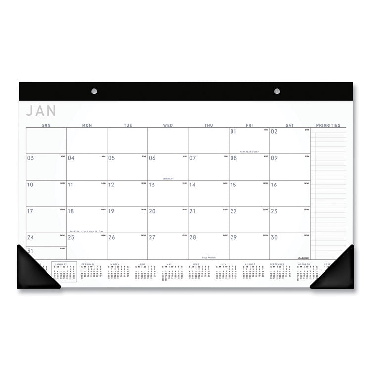 Contemporary Monthly Desk Pad, 18 x 11, White Sheets, Black Binding/Corners,12-Month (Jan to Dec): 2025